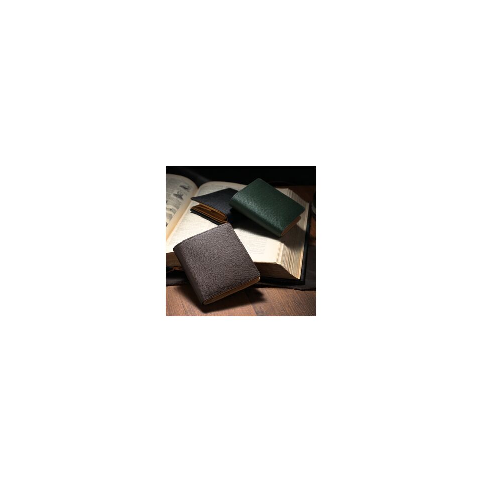 ABIES L.P. 角シボ型押し牛革　 二つ折り財布（BOX小銭入れつき）グリーン